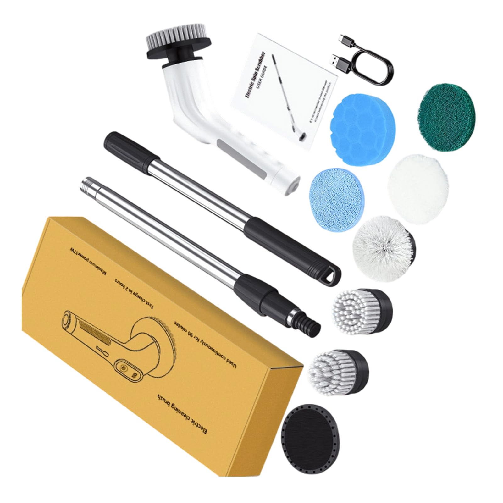 Tool 8 Attachments 2 Speed Modes Extendable IPX7 for Home Tiles Electric Scrubbers with Extendable Handle