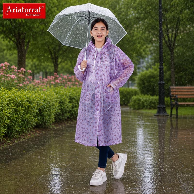Image of Aristocrat Kids Humpty Dumpty Waterproof Raincoat with Hood | Knee Length Rainwear for Boys & Girls | Regular Fit Rain Jacket with Two Front Pockets | All-Weather Protection Rainwear