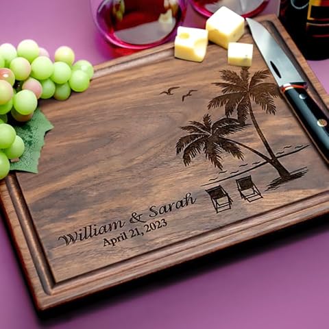 Straga Personalized Cutting Boards | Handmade Wood Engraved Charcuterie | Custom Wedding, Anniversary, Birthday Gift for Couples, Beach Lovers, Destination Wedding, Gift for Couple, Vacation Memories Cover
