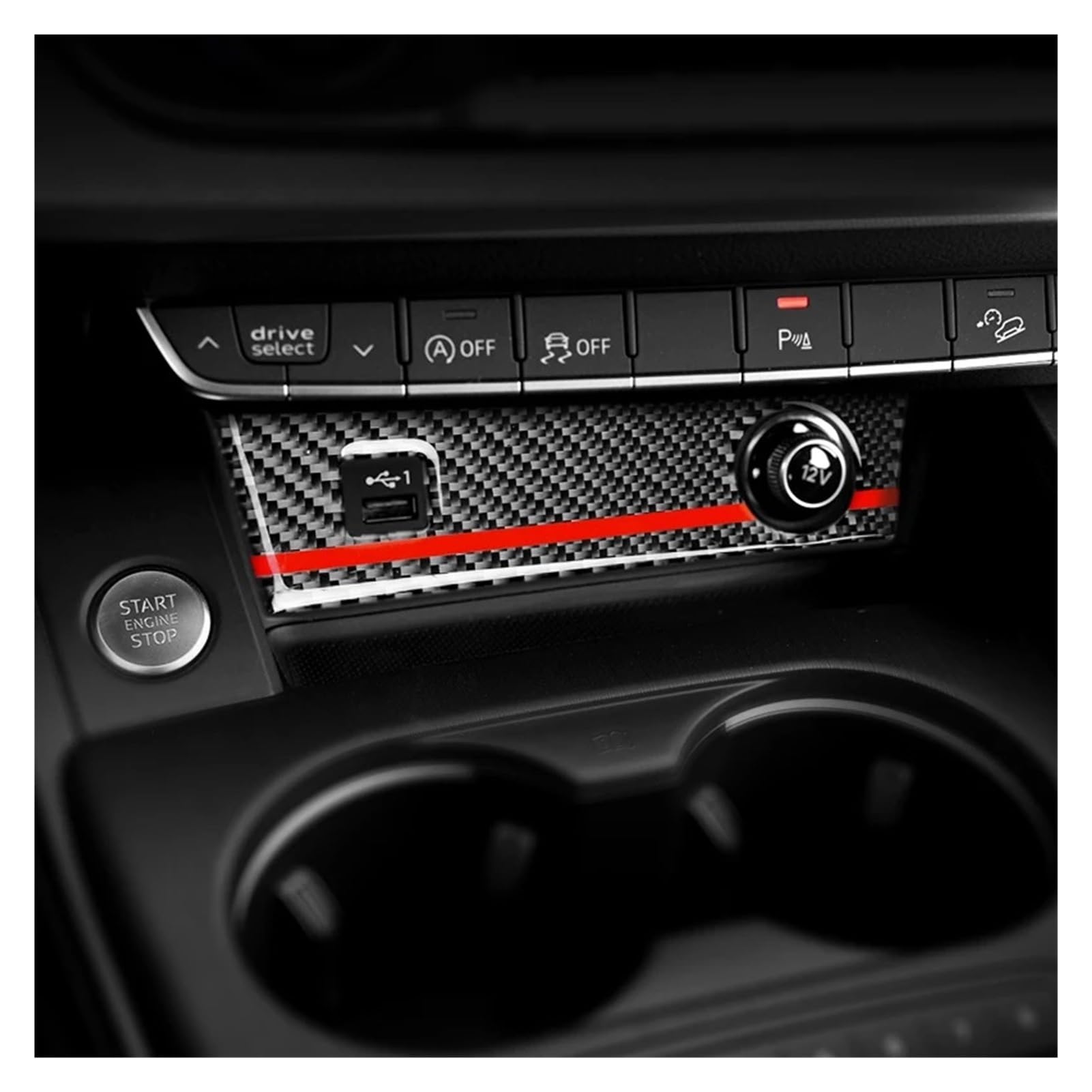 GNUFOPI Compatible With Audi A4 B9 A5 2017-2022 Carbon Fiber Car Cigarette  Lighter USB Panel Trim Cover Sticker Auto Interior Accessories(Style B 
