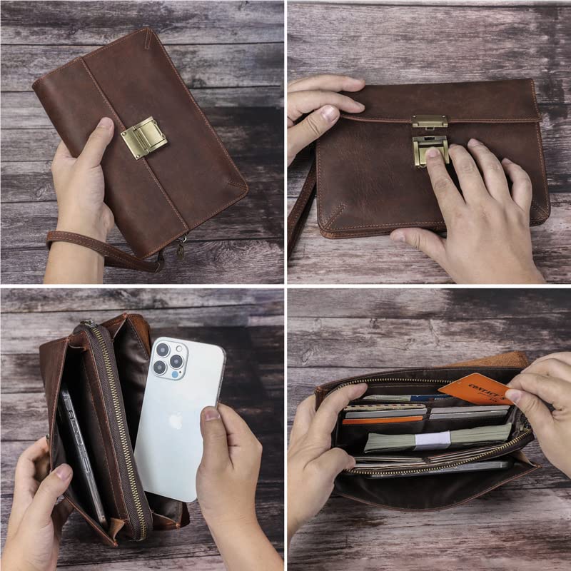 Generic Vintage Leather Mens handbag with wrist strap buckle, mens armpit bag, business handbag, mobile phone storage bag4