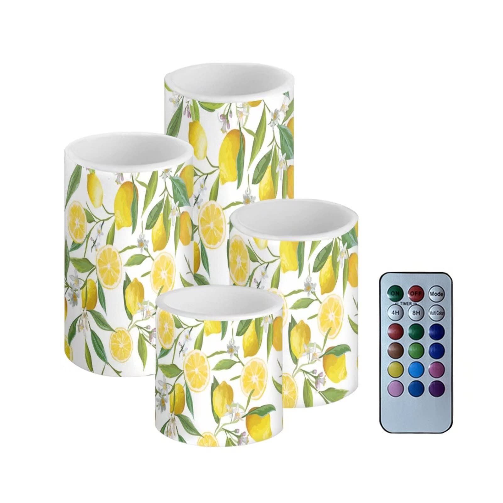 Showudesigns Lemon Flameless Candles Decor Candles Set of 4 Pack, Battery Operated Tea Lights 3D Wick Flickering Light LED Candles for Dinner Wedding Decor Yellow