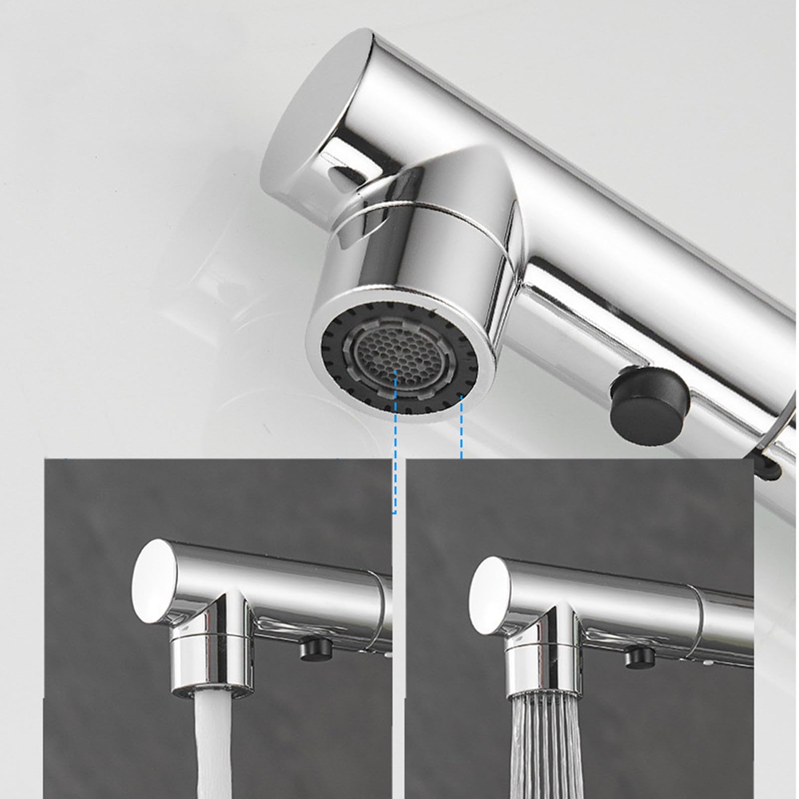 Chromowana 3-drożna bateria kuchenna z wyciąganą głowicą prysznicową i podwójnym trybem filtra wody - łatwa instalacja, elegancki design zapewniający czystą wodę pitną - ulepsz swoją kuchnię