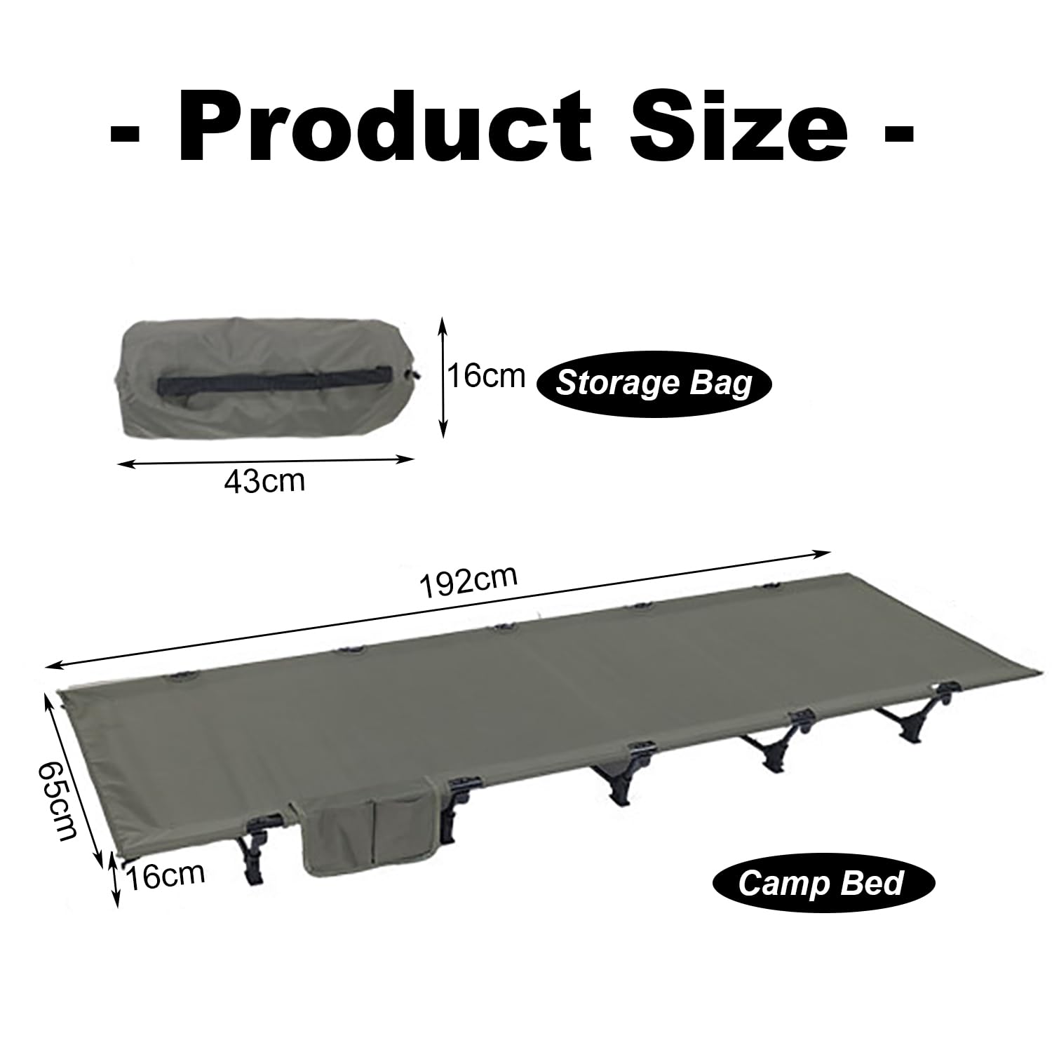 Cama Camping Plegable，Cama Plegable Ultraligera de Aluminio, 192 × 65 × 16 CM, Capacidad de Carga de hasta 150 kg, Apta para Viajes al Aire Libre,Compacta, Portátil, Fácil de Construir