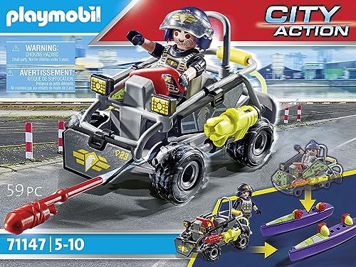 Playmobil 71147 Quad Transformable de Bandit - City Action - avec Un Personnage à Visage Interchangeable et Un véhicule d'intervention des Forces spéciales avec Effets sonores et Lumineux - Dès 5 Ans