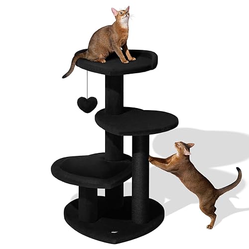 VETRESKA Cat Tree for Indoor Cats, Multi Level Cat Tower with Cat Scratching Post, Cute Cat Climbing Tree with Dangling Toy for Cats(Black) - Noir