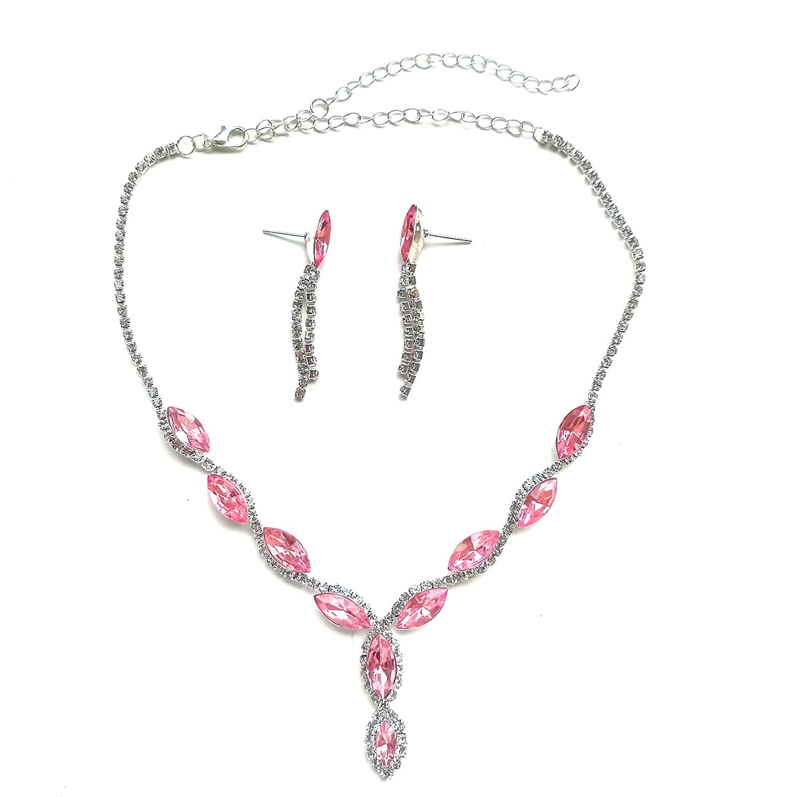Dishowme Juego de joyas de cristal para novia, collar y aretes con colgante de diamantes de imitación, cadena marquesa, joyería de boda para mujeres, niñas y adolescentes, Metal, Diamantes de