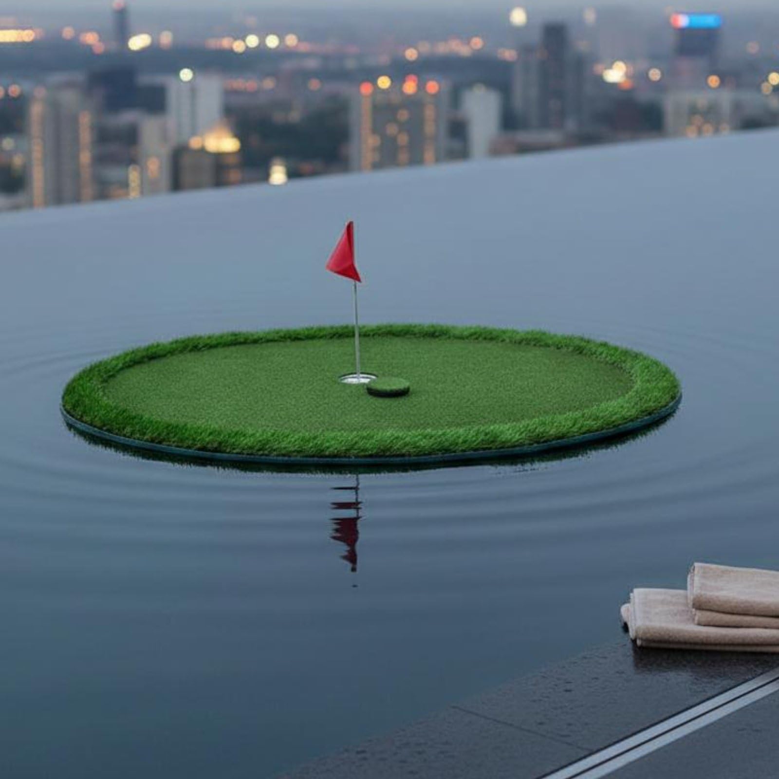 Floating Golf Galleggiante Tappeto da Putt con Coppa Integrata E Segnalino in Sintetica per Pratica Ripetibile Precisione E Distanza Adatto per Piscina Area Relax Divertimento con Amici