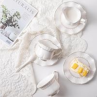 Vista 6 de Sweejar Juego de té de porcelana de 21 piezas con ribete dorado, tetera de cerámica y jarra de azúcar y crema, juego de 6 tazas de té y platillo