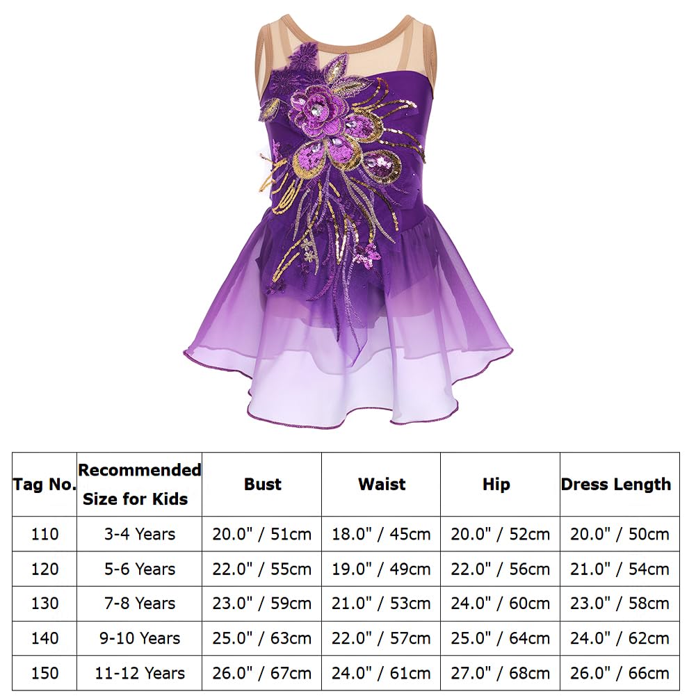 FYMNSI Robe de patinage artistique pour fille - Paillettes - Fleurs - Robe de ballet en mousseline de soie - Sans manches - Justaucorps de gymnastique - Vêtements de ballet pour 3-12 ans
