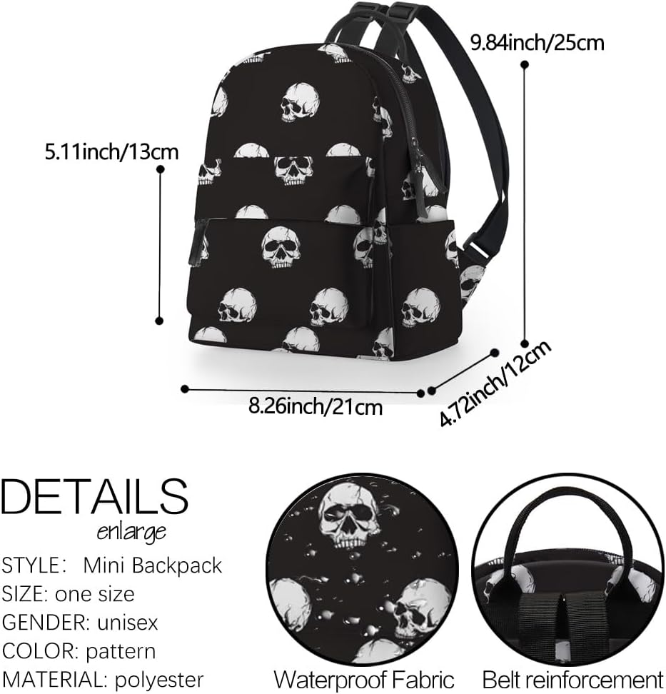 Deanfun Mini Backpack for Women - Waterproof Small Backpack with Skull Print, Multi Pockets Large Capacity Cute and Stylish MNSB-310 - Image 2