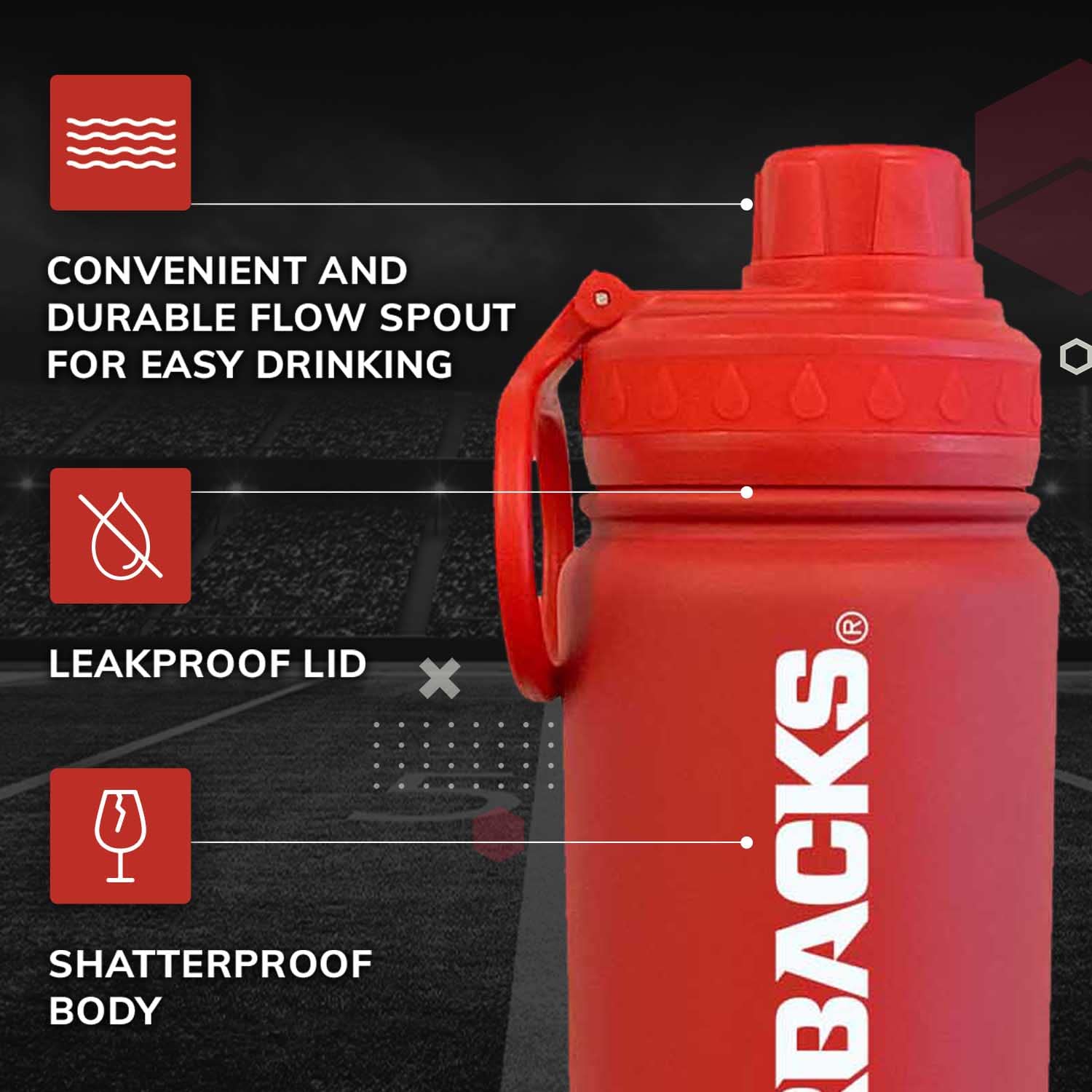 Campus Colors NCAA Louisville Cardinals Stainless Steel Water Bottle - 24 Oz, Vacuum Insulated, Twist-On Cap, Sweat-Free (Red)