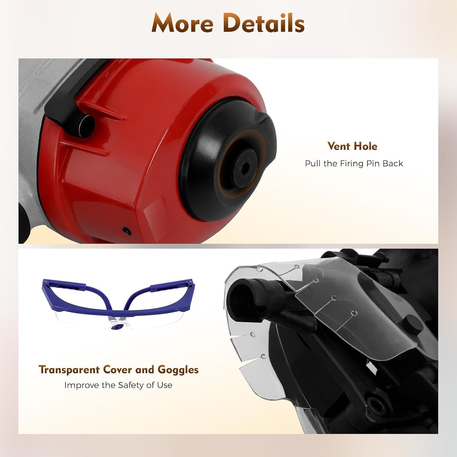 Clavadora neumática de bobina Cn55, clavadora neumática para estructuras de madera y cercas, clavadora para revestimientos con gafas de seguridad, herramientas de bricolaje