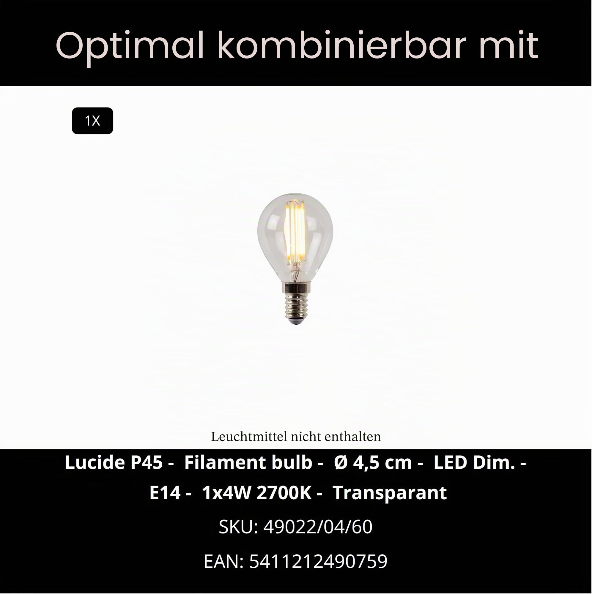 LUCIDE ESTERAD - Tischlampe - Ø 24 cm - 1xE14 - Schwarz