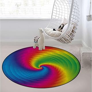 Multi Round Area Rugs, Non-Slip Room Rug,Circle ​Rug Floor Carpet for Bedroom Kitchen Nursery Dinner Room Decor Wavy Dimension Palette Stripes Diameter 51 in