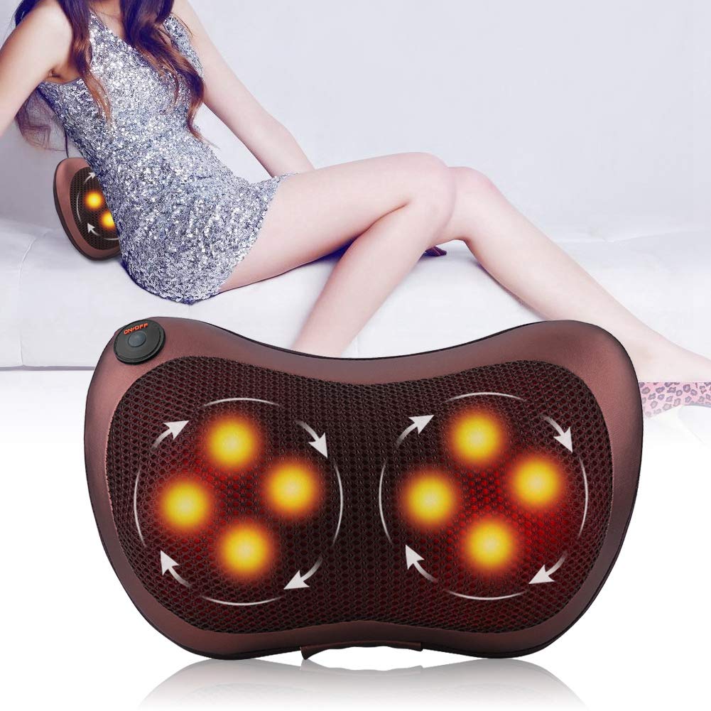 Massagekissen,12V Auto 8 Knetwalzen Heizung Nacken Schulter Rückenmassage Kissen Kissen Shiatsu(coffee)