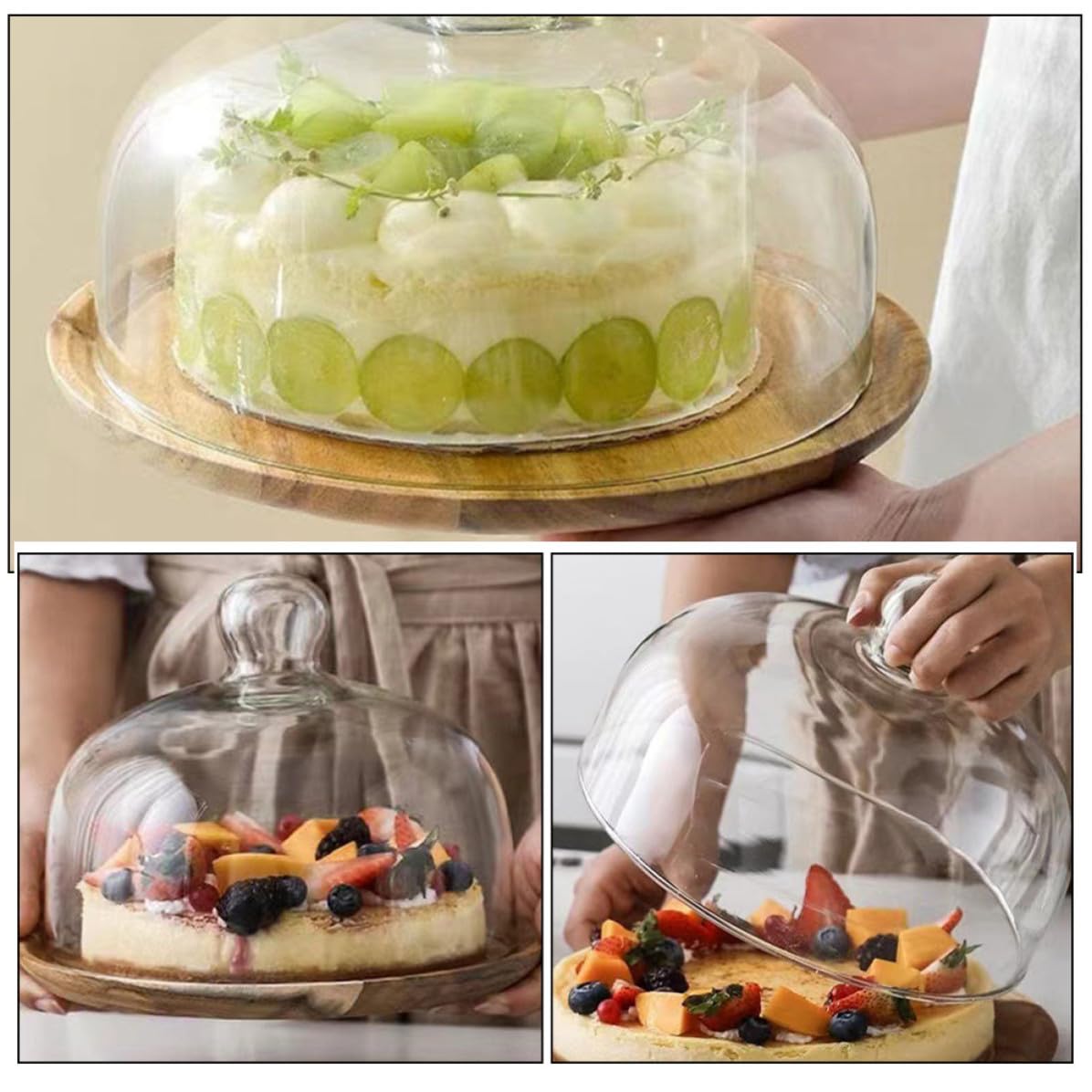 Soporte 1 Tartas Cúpula de Madera y para Vidrio Base Pieza | Plato de Exhibición para Postres, Apto para Bodas y Fiestas, Elegante y Delicado