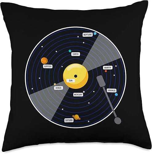 Vinyl Record Solar System Space Planets Music Science Throw Pillow