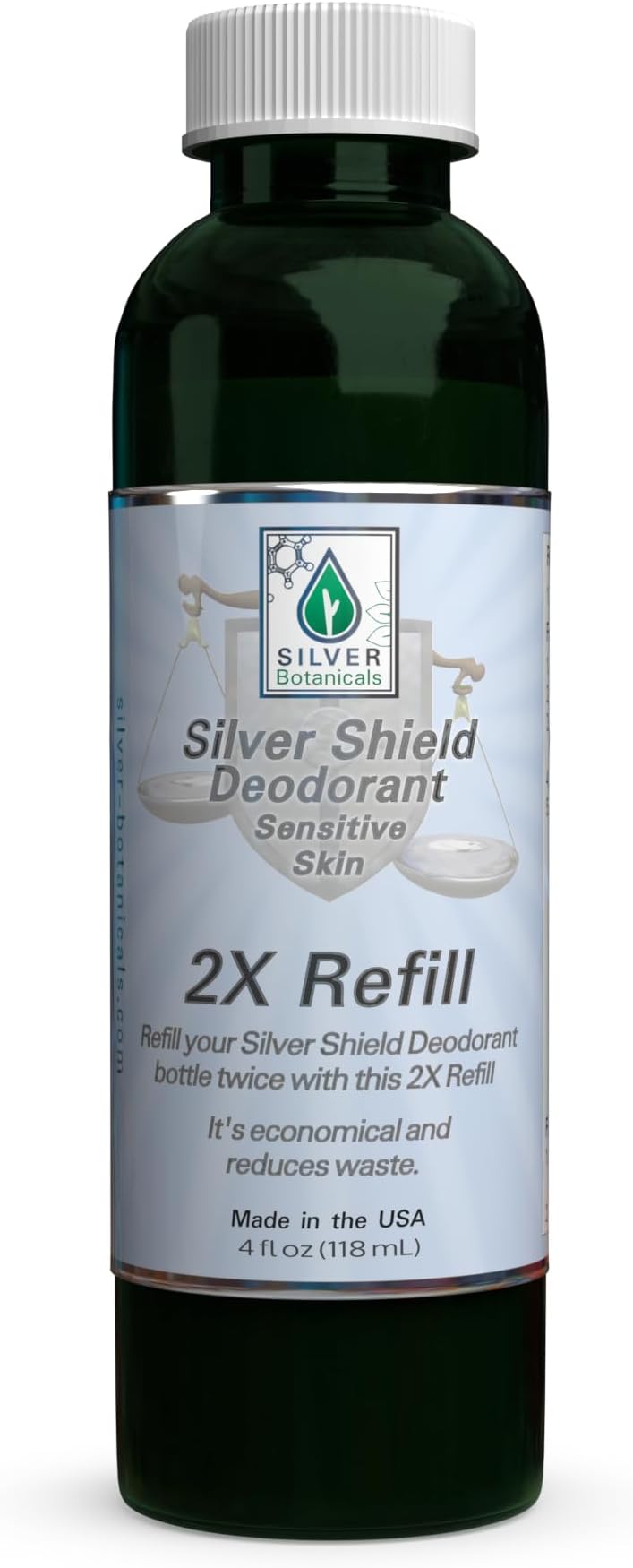 Silver Shield Deodorant - Sensitive Skin Formula - 2X Refill, All Natural Colloidal Silver Deodorant, 4 oz.