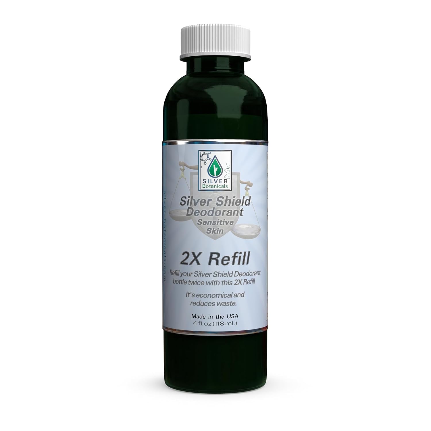Silver Shield Deodorant - Sensitive Skin Formula - 2X Refill, All Natural Colloidal Silver Deodorant, 4 oz.
