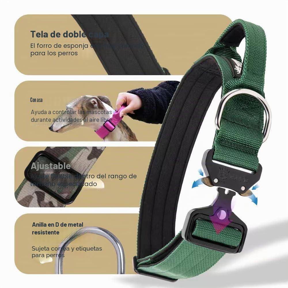 TSPRO Premium Collares para Perros, Ajustable de Collar Táctico Perro con Manija y Broche Metálica de Liberación Rápida Resistente para Perros Medianos a Grandes (Amarillo L)