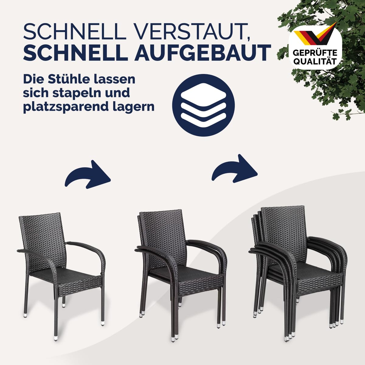 Casaria® Set 4 Sedie da Giardino in Polyrattan Impilabili Regolabili con Portata di 160 kg per Balcone Terrazza Sedia Esterno Sedia da Tavolo | Sedie impilabili da esterno con bracciolo, capacità 160 kg, per campeggio, patio, balcone, terrazza, terrazza,