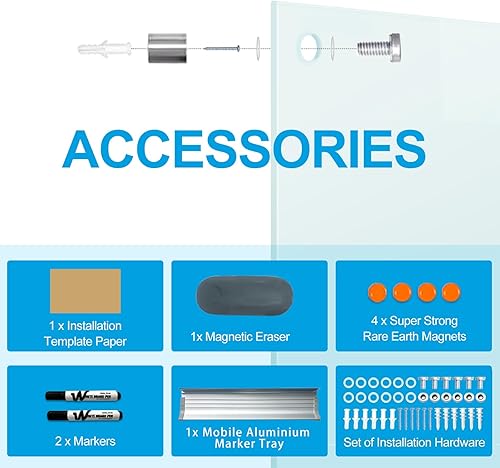 Miniatura 6 de KIZZBY Pizarra blanca de cristal de borrado en seco, pizarras magnéticas para pared, 72 x 48 pulgadas, pizarra blanca grande sin marco para oficina,