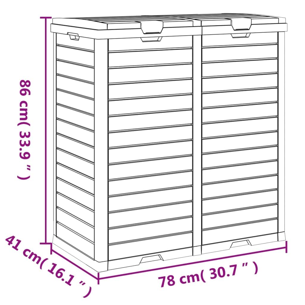 vidaXL Poubelle d'Extérieur, Bac à ordures avec Double Couvercle, Poubelle avec 2 Seaux Parc Jardin Terrasse Patio, Noir Polypropylène
