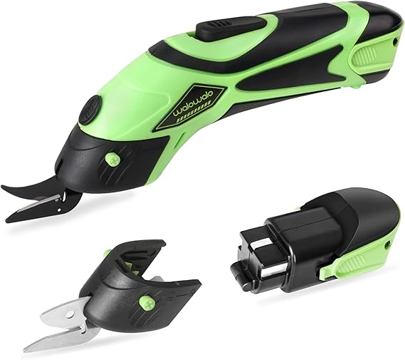 walowalo Electric Scissors for Fabric Cutting Cardboard Heavy Duty Box Cutter 2 Batteries for