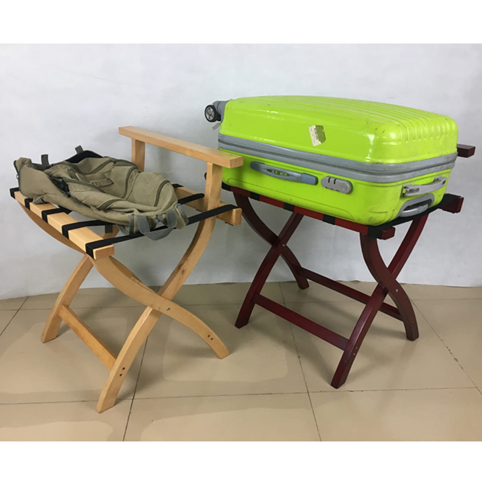 Portaequipajes Plegable De Madera Respaldo Retro con Correa De Nylon Soporte para Equipaje No Requiere Ensamblaje Portaequipajes para Habitación De Invitados Dormitorio-B 63cm w x43cm dx61cm