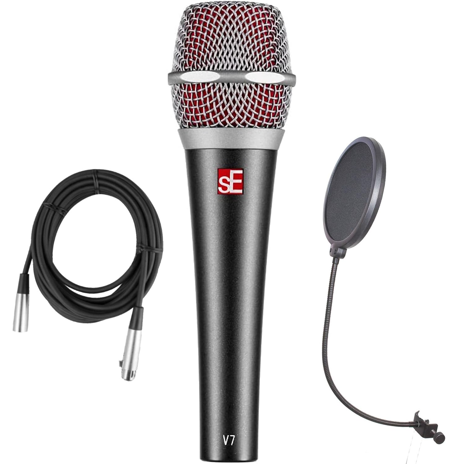 sE Electronics V7 Micrófono vocal dinámico supercardioide de mano, paquete con filtro pop y cable XLR