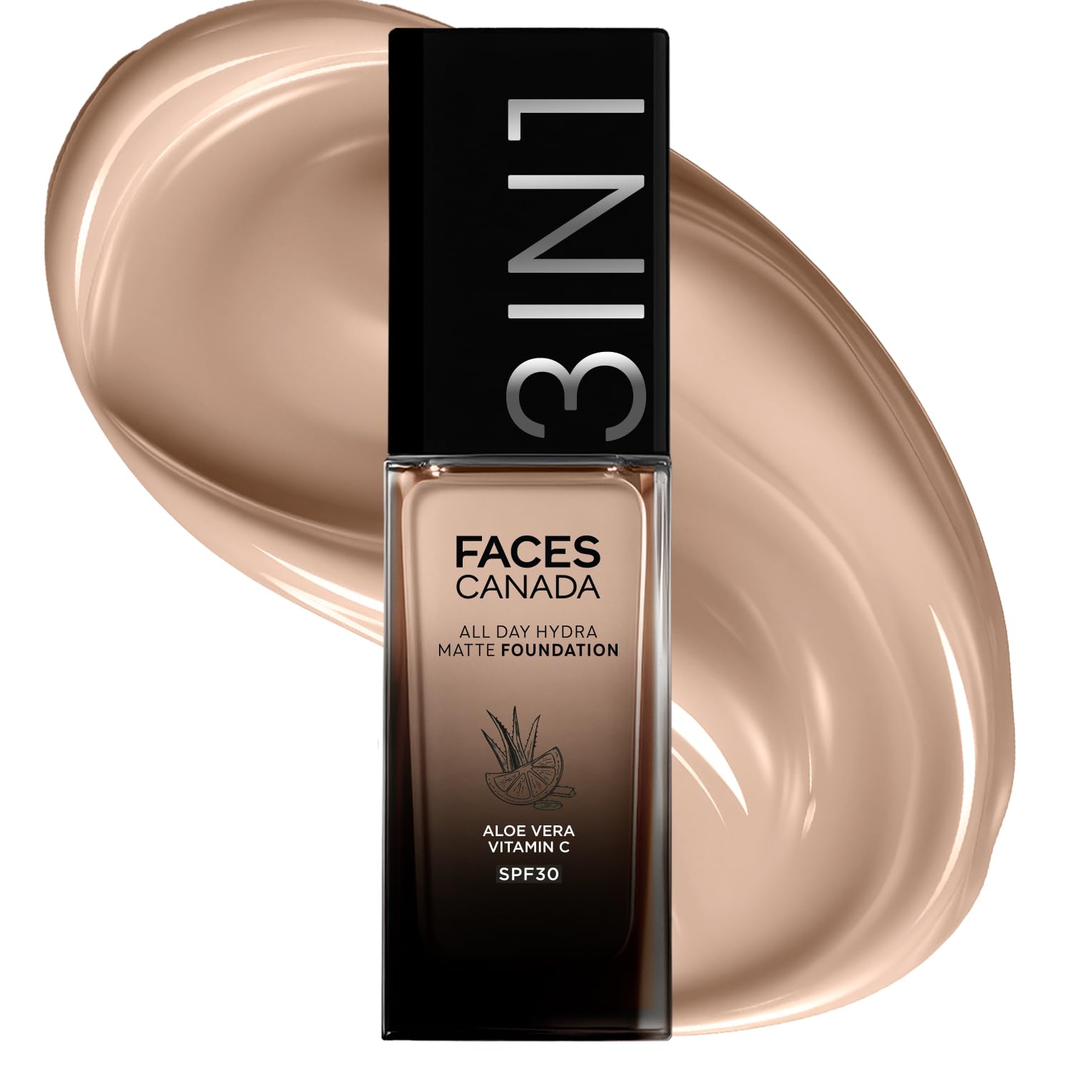FACES CANADA All Day Hydra Matte Foundation | 3-in-1 Foundation + Moisturizer + SPF 30 | 24 HR Aloe Hydration & Vitamin C | 10HR Long Wear | Medium to High Buildable Coverage | Rich Ivory 013 | 25ml