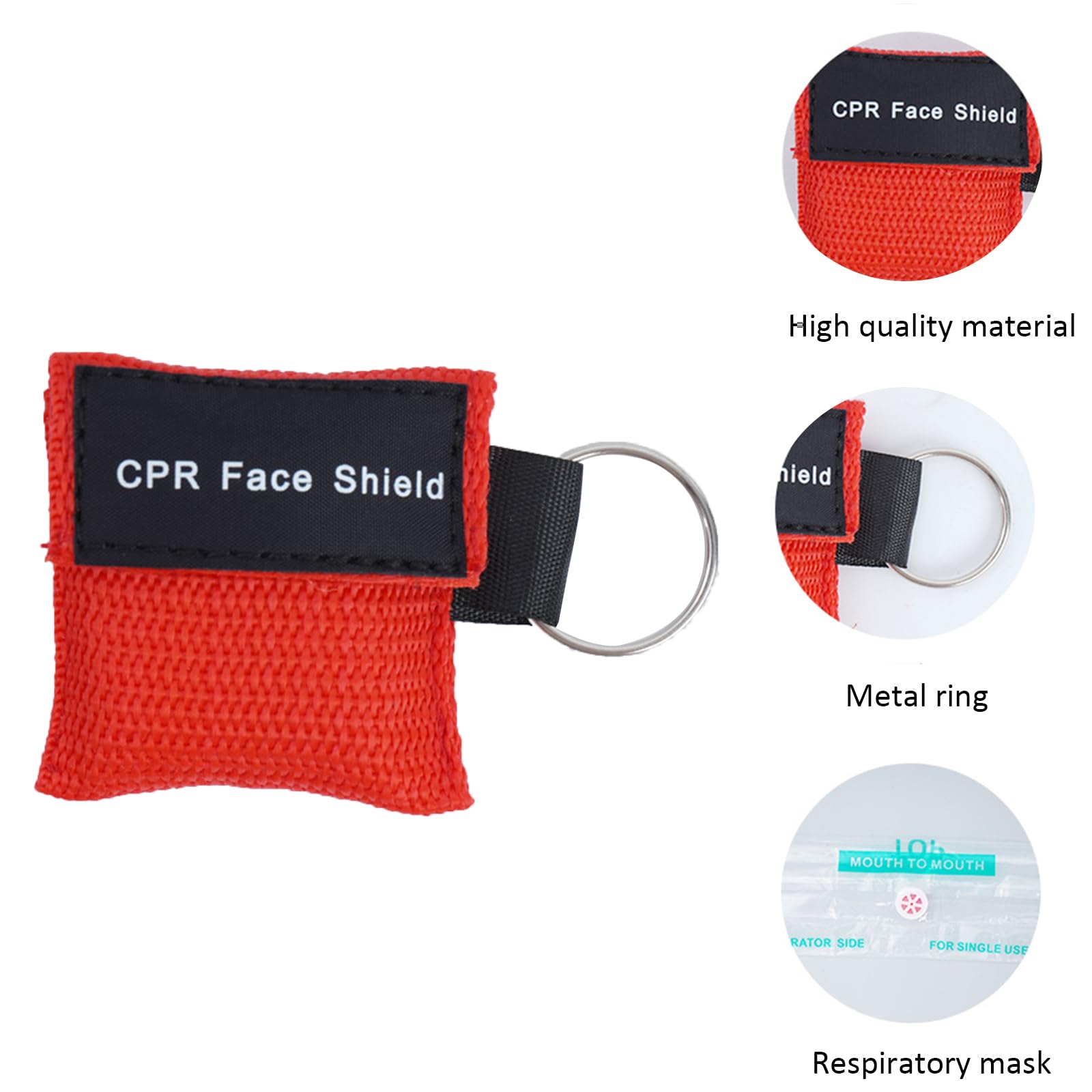 Maschera Respiratoria con Portachiavi, Pocket Mask Primo Soccorso, Maschera CPR, 5 Pezzi CPR Face Shield, con Barriera Respiratoria Unidirezionale per Pronto Soccorso o Addestramento, 5 x 5cm