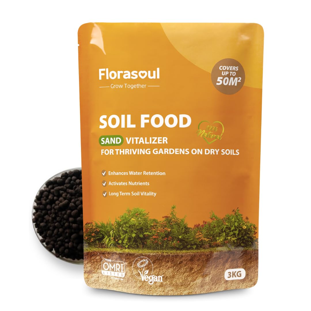 Florasoul® Soil Food SAND, Humic Acid Soil Conditioner for Sandy Soil & Dry Gardens, Organic Matter Soil Improver for Water Retention, Nutrient Retention & Root Growth, Lawns, Beds & Containers -50m²