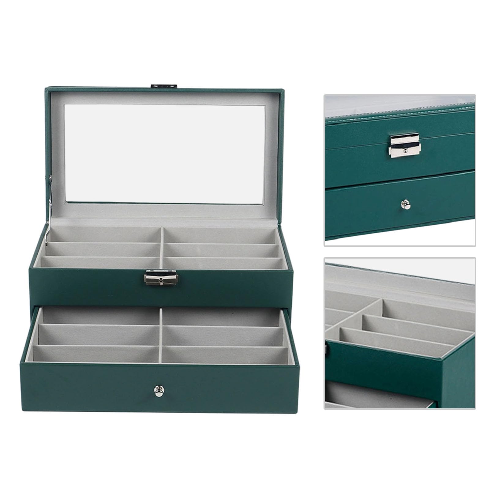 Organizador de Gafas de Sol Vitrina Gafas Caja Almacenamiento con Cerradura 2 Capas Cuero PU 12 Ranuras Forro Suave para Relojes Joyería