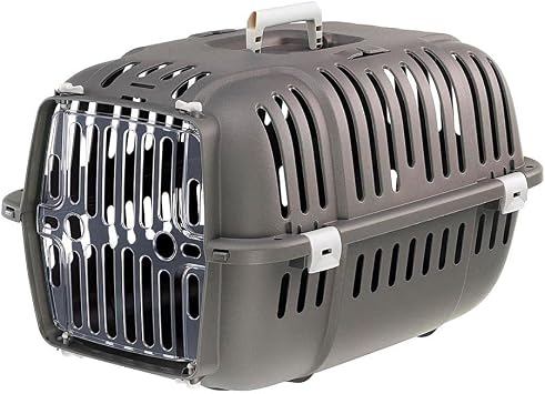 ferplast Cat Carrier, Small Dog Carrier, Dogs and Cats up to 8 kg, Shockproof Transparent Door, Ventilation Slots, 37 x 57 x h 33 cm, JET 20 Dog Travel Crate, Cat Travel Carrier, Grey