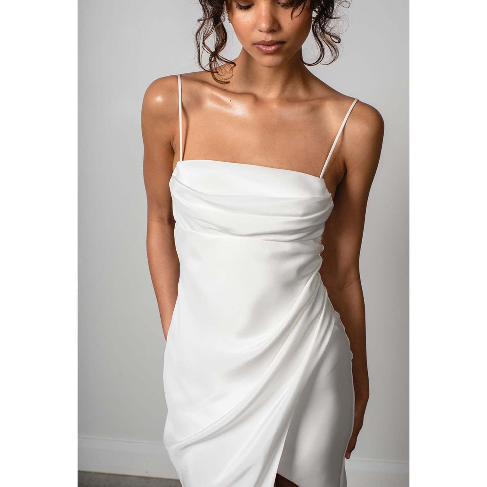 Vestido de Novia, Vestido de Novia de Pecho Bajo, Vestido de Dama de Honor sin Mangas, Blanco, 16