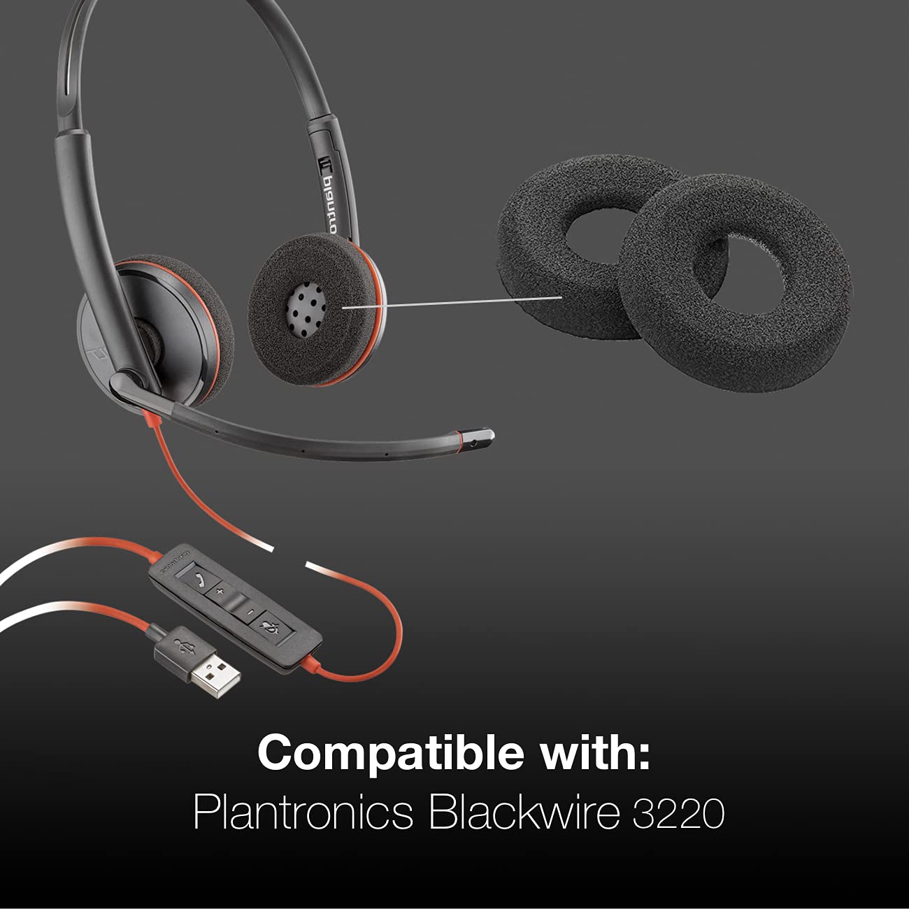 Global Teck Foam Cushion Replacement Kit for Plantronics Blackwire Headset, Variations (2pk-Ear Cushions)