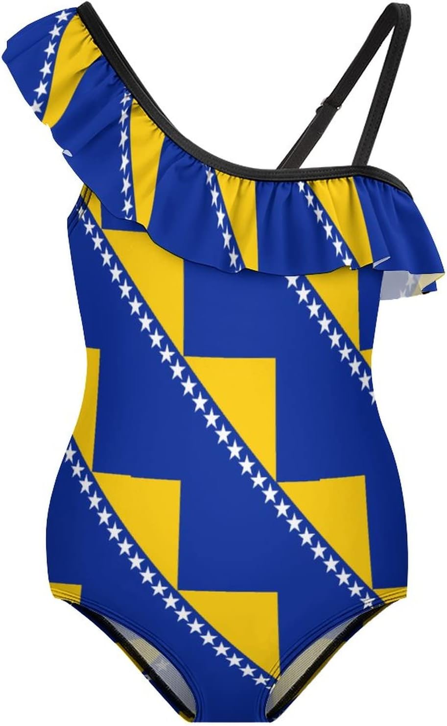 Linkasi Bosnia and Herzegovina Flag Girls One Piece Swimsuit Quick Dry Beach Resort Swimsuit Set 6-12Y (150cm)