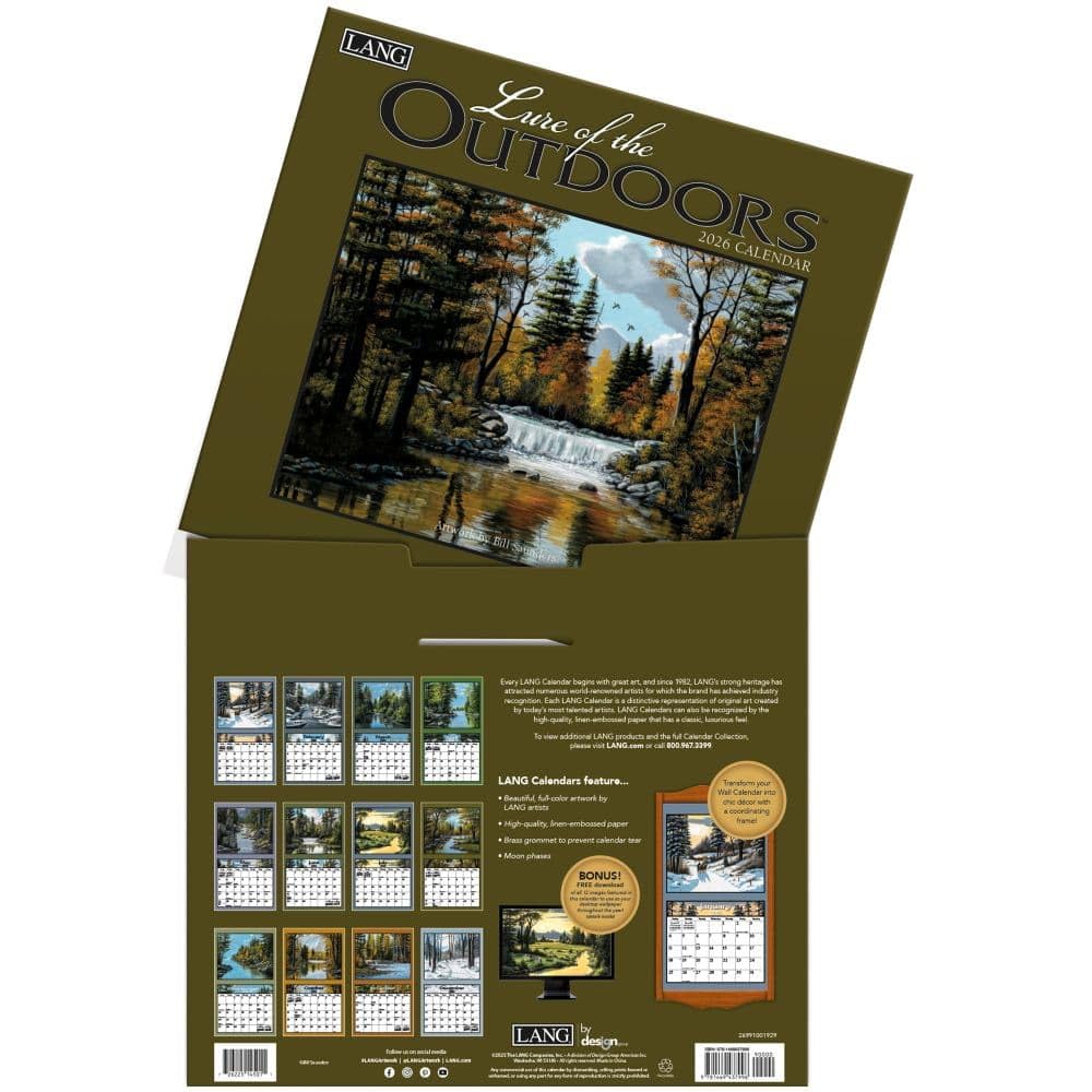 Lang, Calendario de pared 2026 de Lure of The Outdoors por Bill Saunders