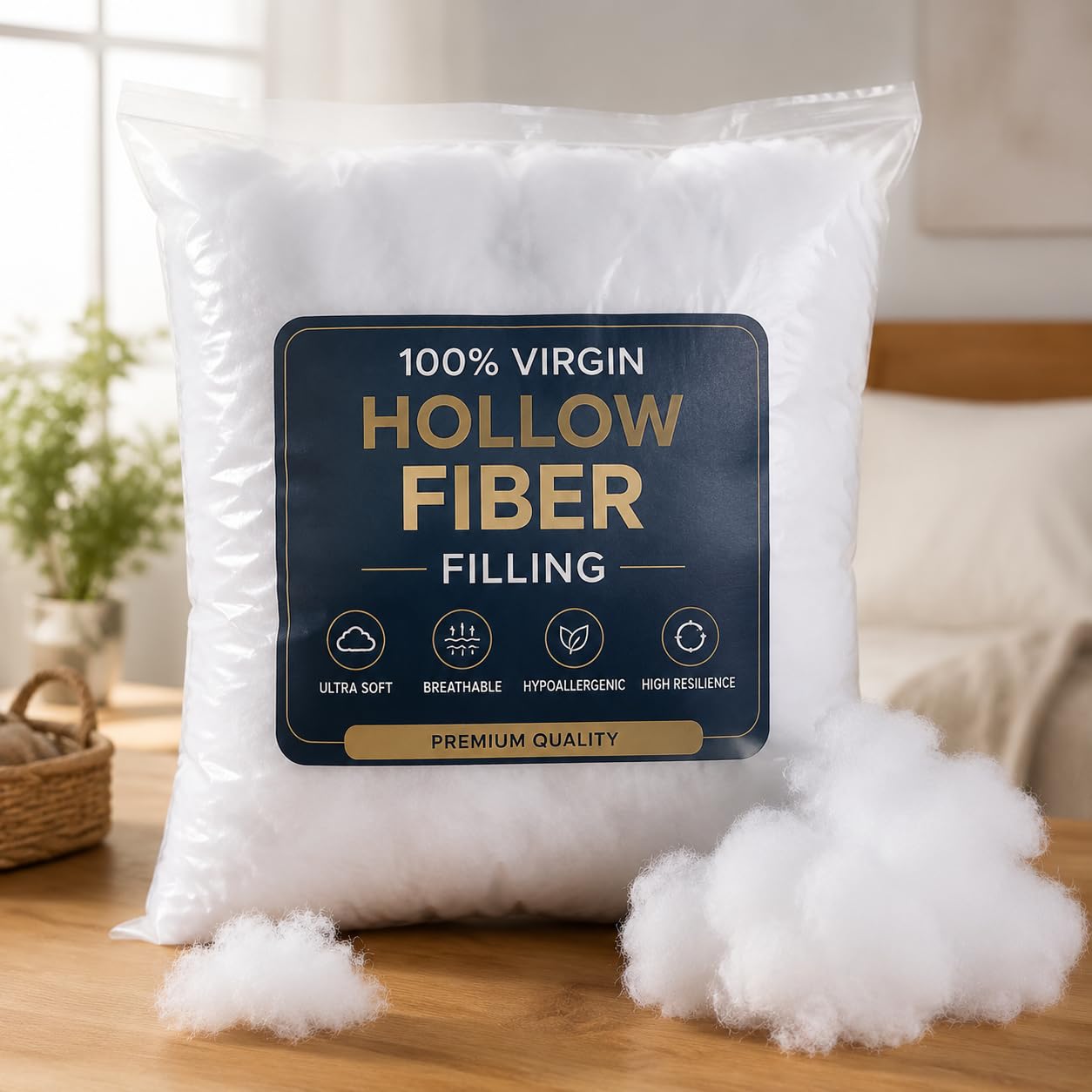 Hollowfibre Filling Pillow Stuffing 100% Virgin Polyester Washable White Fluff Soft Stuffing for Sofas, Cushions, Bed, Crochet & Crafts, Teddy Bears Pillows Stuffing (3kg)