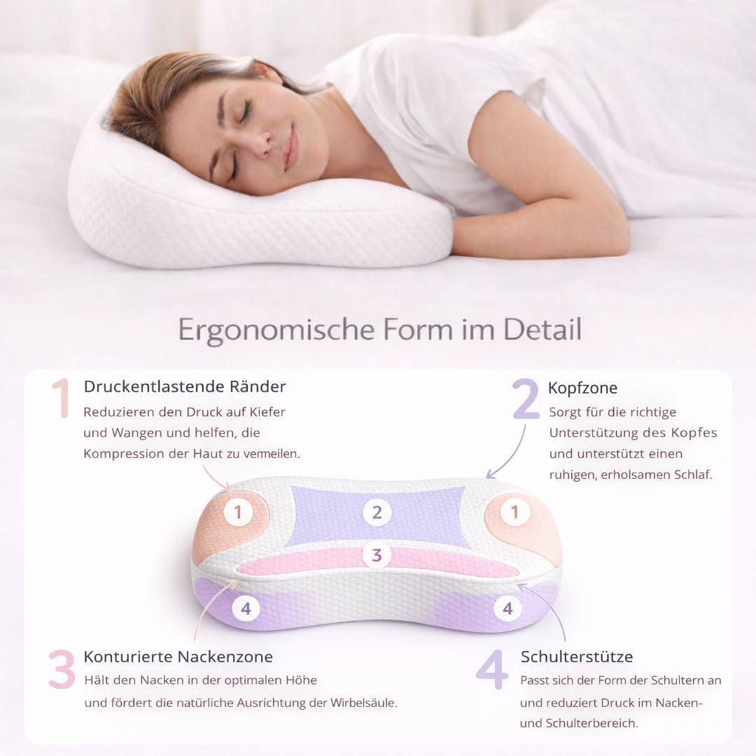 Anti-Falten-Kissen aus Memory Foam, Beauty-Kissen gegen Schlaffalten, ergonomisches Kosmetikkissen für Seiten- und Rückenschläfer