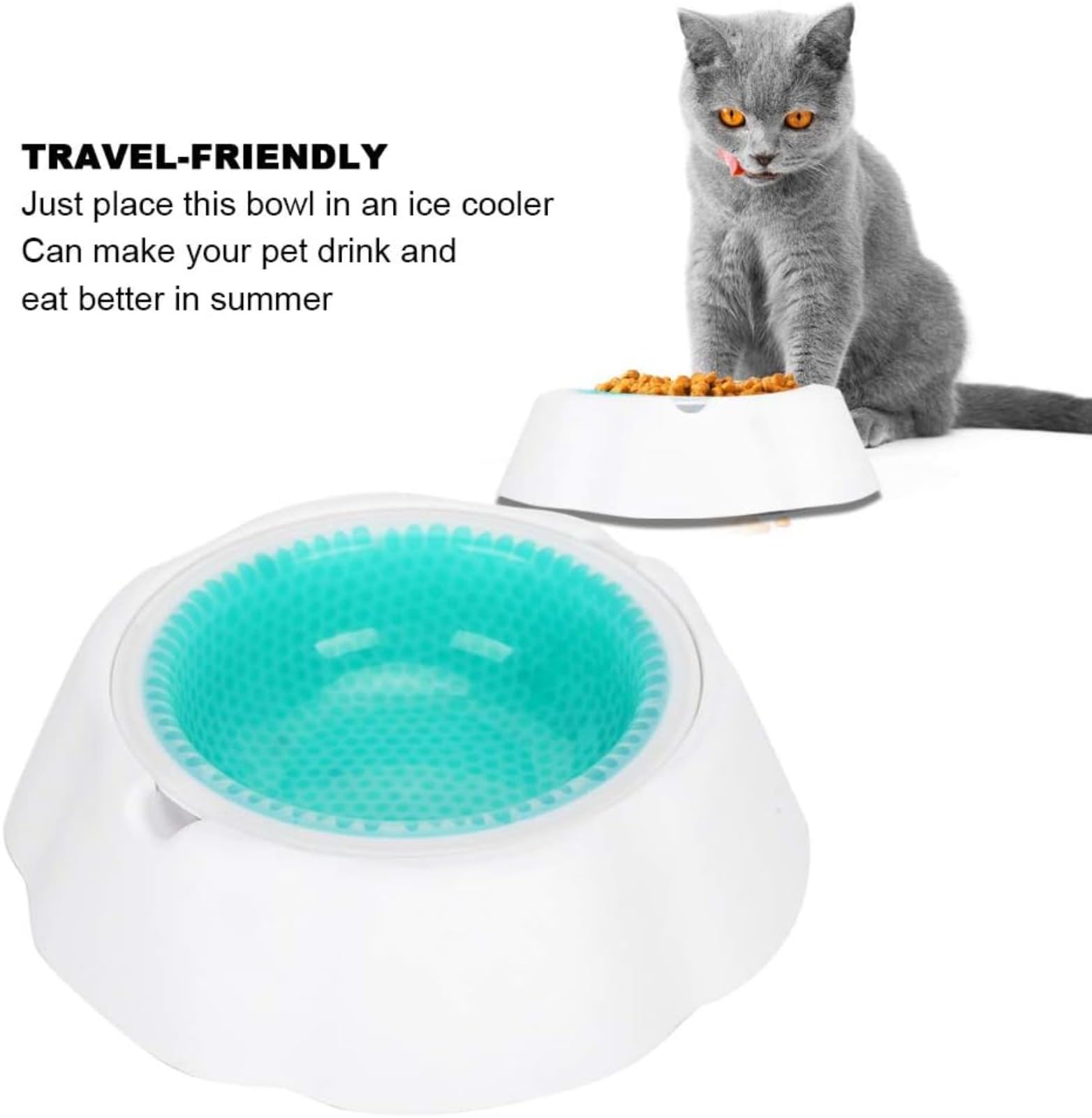Confezione da 2 ciotole refrigeranti per animali domestici, ciotola estiva (con perle di condensazione), ciotola refrigerante per gatti e cani, stazione refrigerante per animali domestici, ciotola per