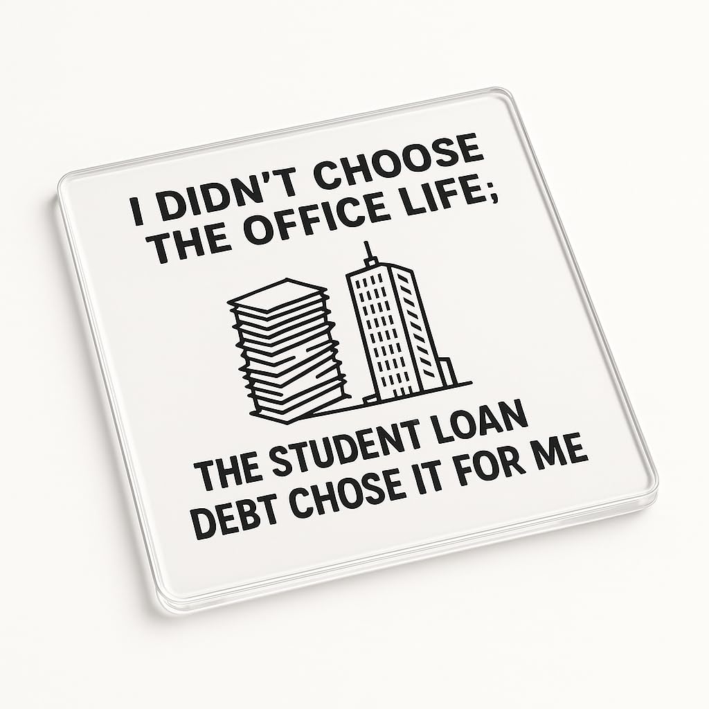 The Plum Penguin Meeting Mirage Acrylic Coaster Gift Featuring Office Humour Design - Minimalist Black & White Decor For Colleague Secret Santa Laughter