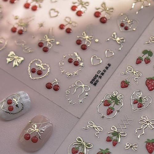 Cherry Nail Art Stickers Summer Cherry Nail Stickers 5D Embossed