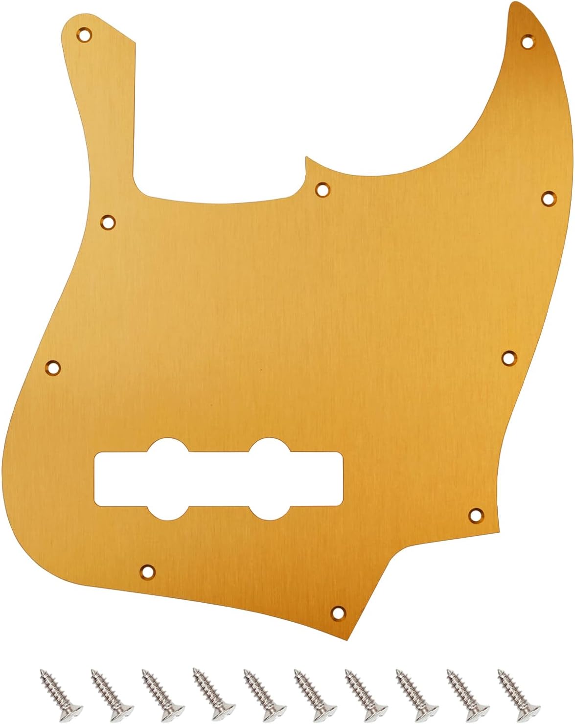 Banworks CNC Processed Aluminum Jazz Bass Pickguard 1.5mm-Thick 1 Ply 10-Hole Straight Edge J Bass JB Scratch Plate for USA/Mexican Modern Style Fender Ultra Jazz Bass JT/HB-11 Golden