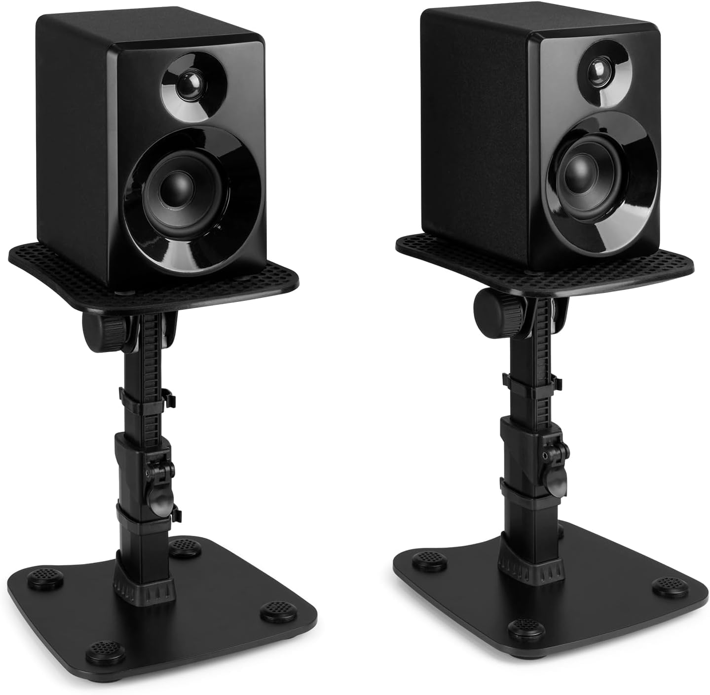 Vonyx SMS30 - Soporte de altavoz universal ajustable en altura de 23 cm a 29,5 cm, soporte estable para altavoces o monitores de estudio de hasta 15 kg e inclinación de +/- 10° para un sonido óptimo