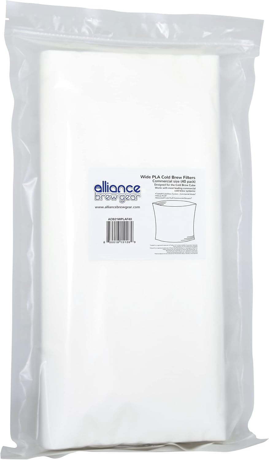 Cold Brew Wide PLA Filter - 40 Pack,Natural White,Wide Commercial Size,ACB21WPLAF40