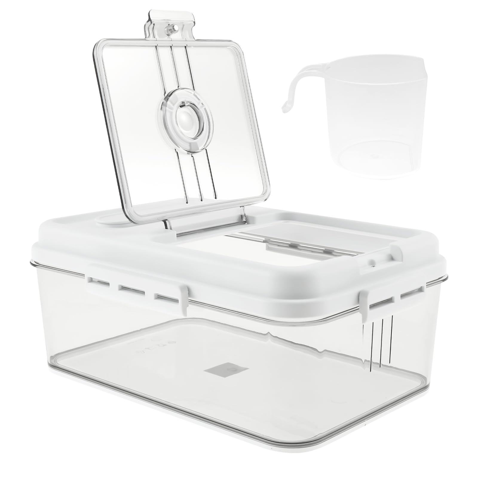 Bread Bin Airtight Bread Box for Kitchen Counter, Time Recording Breads Storage Container with Lid and Measuring Cup, Clear Plastic Breads Keeper for Toast, Bagel, Donut and Cookies(32x 22x 13cm)