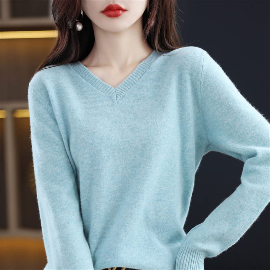 FULBHPRINT Maglione da donna in cashmere lavorato a maglia maglione invernale in lana merino con scollo a V autunno inverno maglione caldo, Nero O, S